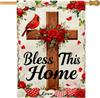Cross House Ag, Religious Oral Cardinal Roses Spring Red Burlap Double Sided Outside Large Garden Ag for Outdoor Lawn IIC