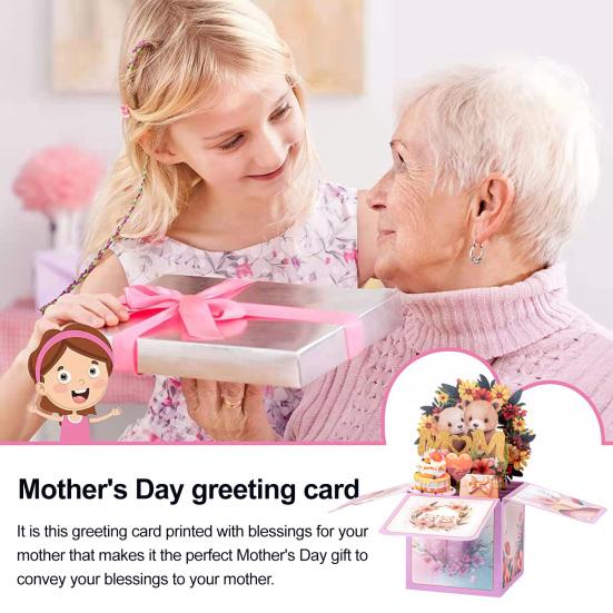Открытка-раскладушка ко Дню матери с цветами 3D Pop Up Happy Mother's Day
