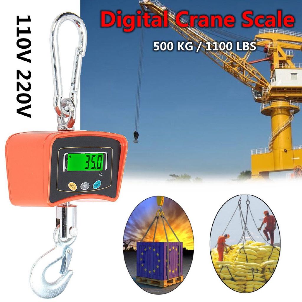 500 KG / 1100 LBS Digital Crane Scale Heavy Duty Industrial Hanging Scale LCD Weighing Scales High Accurate
