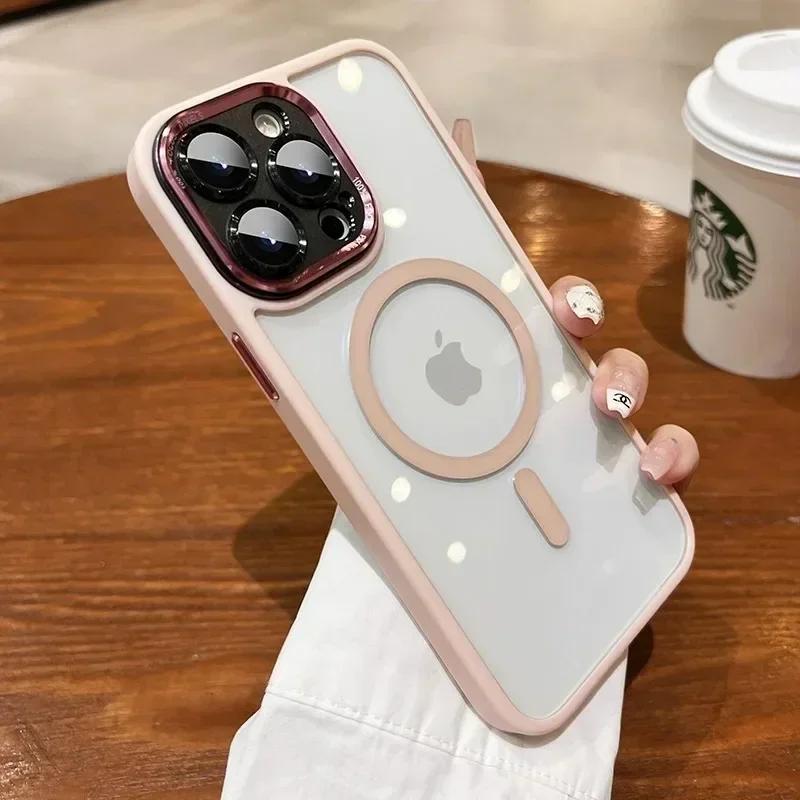 Роскошный Прозрачный Чехол Magsafe для iPhone 16 15 14 13 12 11 Pro Max Plus Магнитная Беспроводная Зарядка Защита Камеры Ударопрочный Чехол