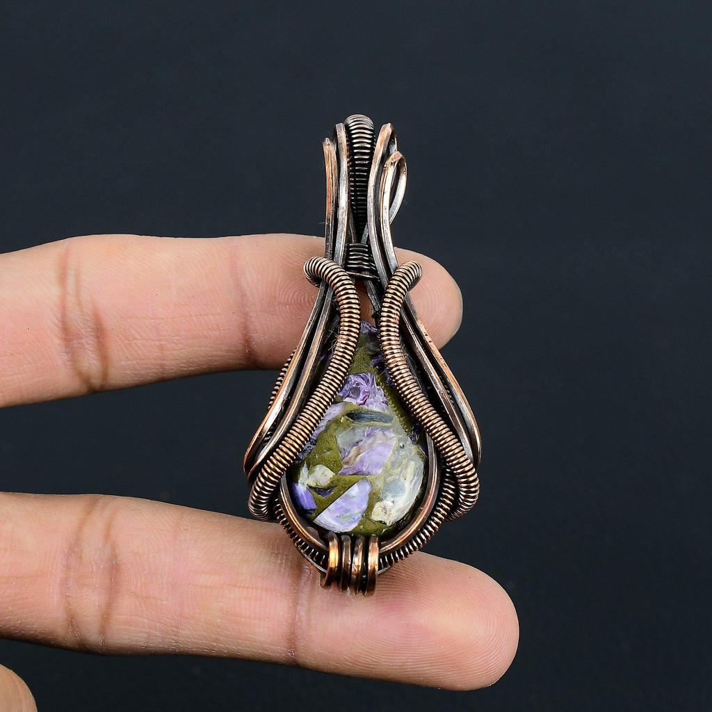 Прекрасный медный чароит, драгоценный камень, медная проволока ручной работы, подвеска для ювелирных изделий для женщин