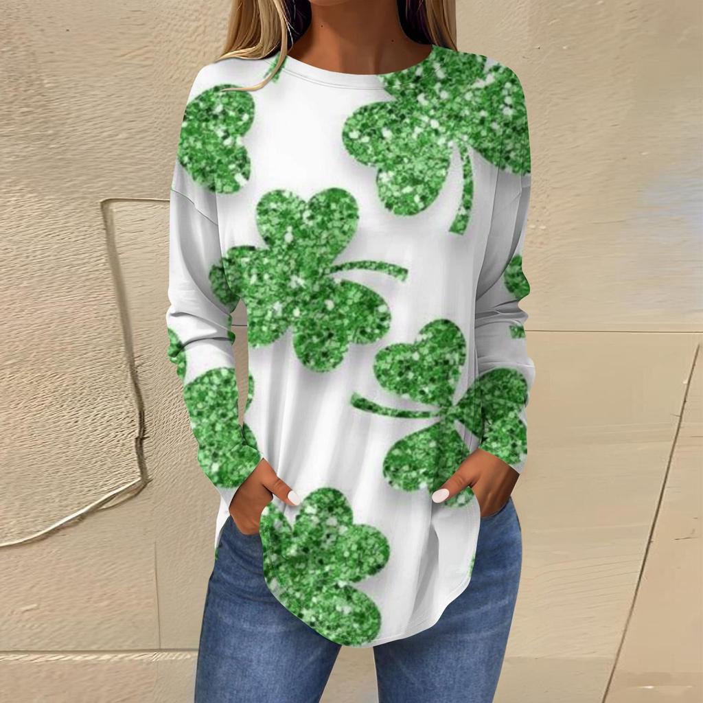 Женская модная свободная футболка с круглым вырезом и длинным рукавом с принтом