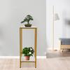 2-Tier Flower Stand – Iron & Wood Plant Holder with Marble-Patterned Shelves – Gold and White – 30 x 30 x 75 cm