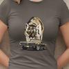 68 Cougar Unisex Jersey Tee, Gold 1968 Mercury Cougar with Cat Backdrop