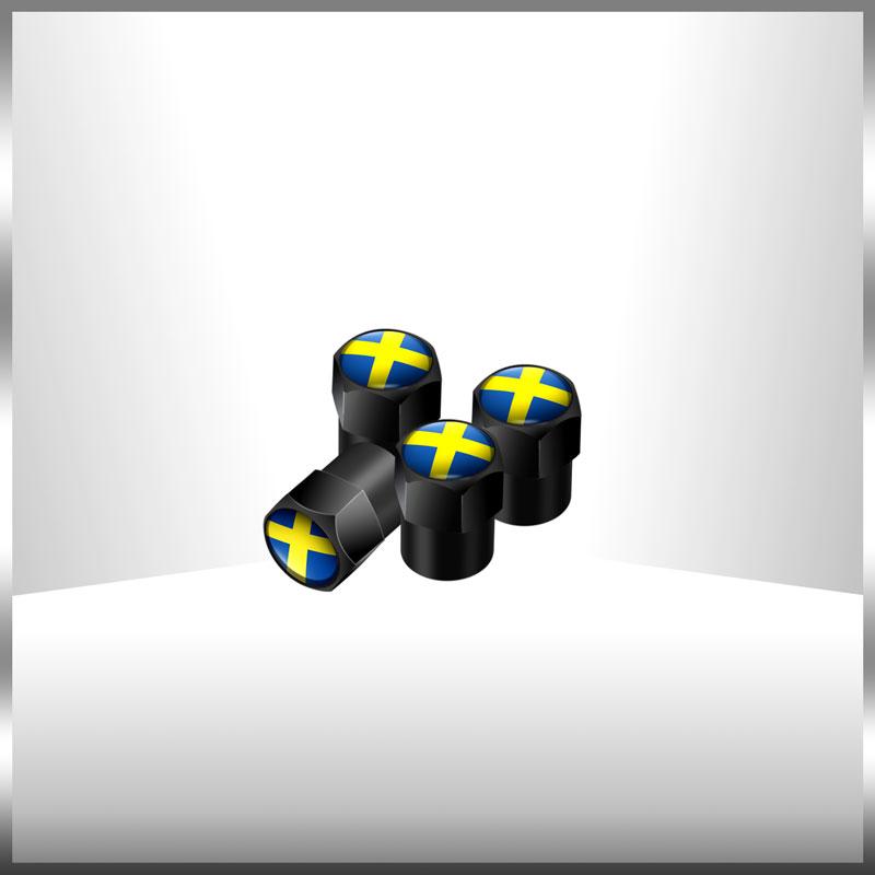 Car Decor 4Pcs Sweden Swedish Flag Emblem Auto Wheel Tire Valve Caps Covers Car Styling For Volvo V40 V60 XC40 XC60 XC90 V90 S90