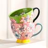Набор керамических кружек с цветочным узором, 2 шт., 430 мл/14,13 унции, стиль французской деревни с яркими цветами, бабочками, многоразовые, можно использовать в микроволновой печи, для горячих и холодных напитков,