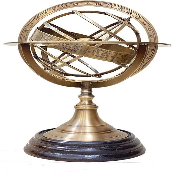 Zodiac Armillary Brass Sphere Globe Display 30.48 Cm Wooden Base