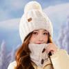 Winter Women Knitted Hat Scarf Set Thickened Fleece Lining Skullcap Outdoor Cycling Warm Wind Protection Beanies