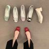 Fashion Bailamos Women Flats Fashion Colored Soft Leather Ballet Shoes 2025 Square Toe Bow Low Heels Shoes Shallow Mouth Casual Shoes Mu