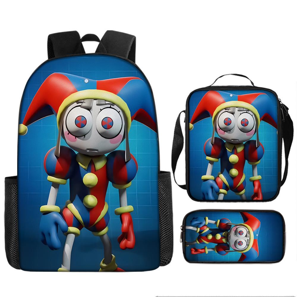 New Cartoon Circus Surprise Backpack Set 3-Piece Student Backpack Crossbody Bag Pencil Case