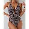 Винтажный коричневый леопардовый принт купальник женский 2025 глубокий V-образный вырез ажурный металлический купальный костюм слитный купальник с утягивающим эффектом