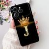 Чехол для Tecno Spark 40 Черный Силикон Роскошные Буквы А-Я Модные Цветы Корона Ударопрочный Чехол для Телефона Tecno Spark 40