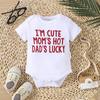 Newborn Baby Cotton Bodysuit "I'm Cute Mom's Hot Dad's Lucky" Print Short Sleeve Jumpsuit