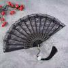 Retro Lace Fan Handheld Folding Fan Embroidered Rose Pattern Portable Chinese Decorative Fan Photography Photo Props