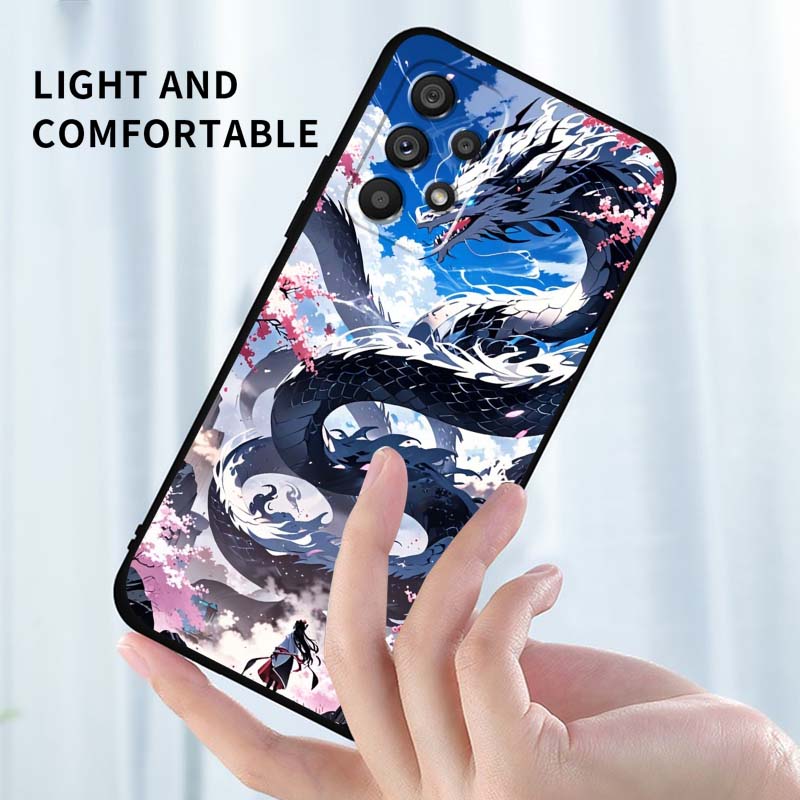 Чехол для телефона с дизайном аниме-дракона для Samsung A41 A35 A34 A33 A32 A25 A24 A23 A21s A06 A05 A04 A03 Note 10 20 Ultra 5G Черный