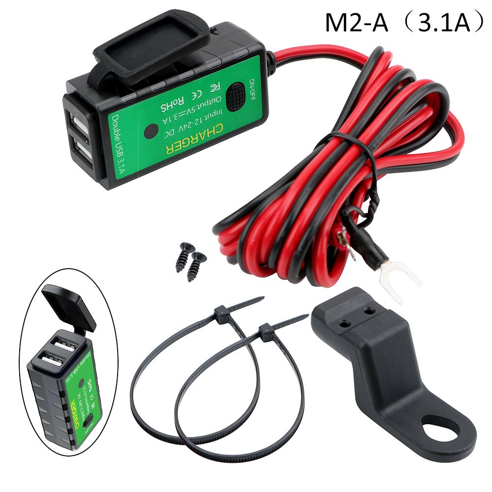 Motorcycle USB Charger for Phone 12V SAE to Dual USB Fast Charging Adapter with Voltmeter On/Off Switch 3.1A/4.8A TYPE-C
