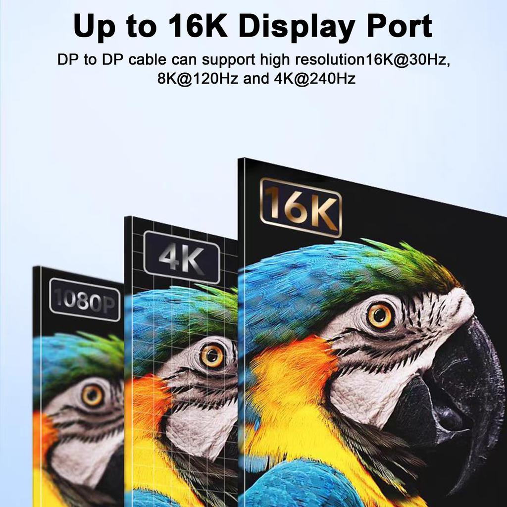 Poyiccot 16K DisplayPort 80 Гбит/с Пропускная способность Сертифицированный DP80 Кабель-удлинитель DisplayPort DP Male-Male с поддержкой HDCP для 60 см 2.1 Кабель,