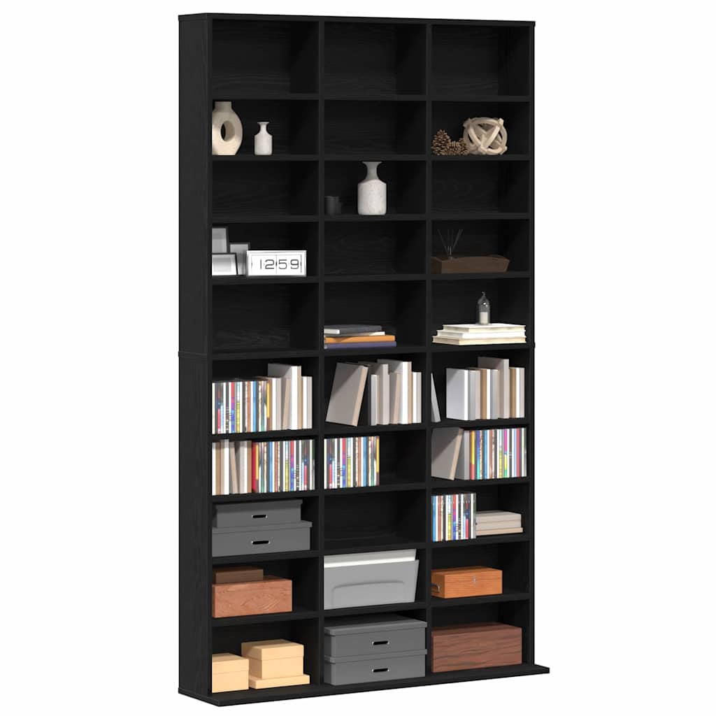 CD Shelf in Black Oak Effect 101 x 23 x 177.5 cm Engineered Wood