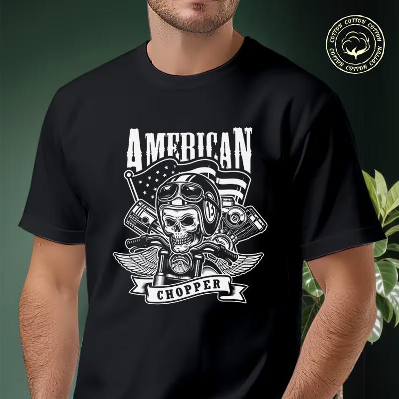Men Cotton Casual T-shirts Vintage Motorcycle American Print Tee Men s Summer Cycling Sportswea