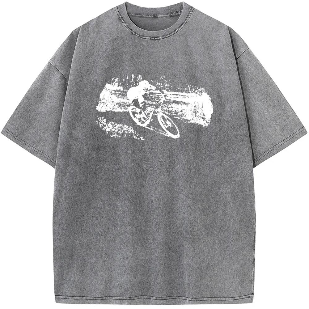 Футболка с принтом «Велосипедная езда», мужская, хлопковая, с круглым вырезом, стираная, новинка, повседневная, свободная, отбеленная футболка, летняя отбеленная футболка