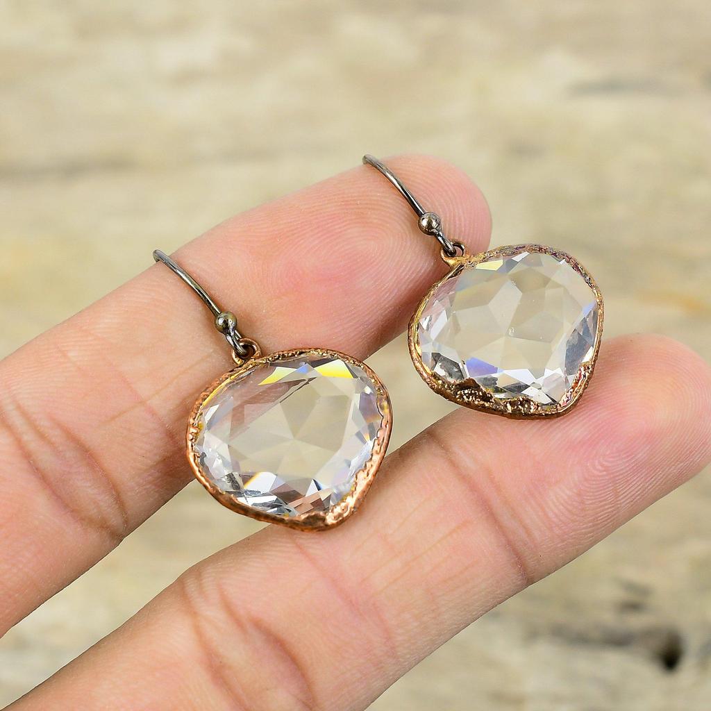 Faceted White Topaz Earring Electroformed Copper Earrings Handmade Earring Beautiful Electroformed Jewelry Gemstone Earring Gift For Mother