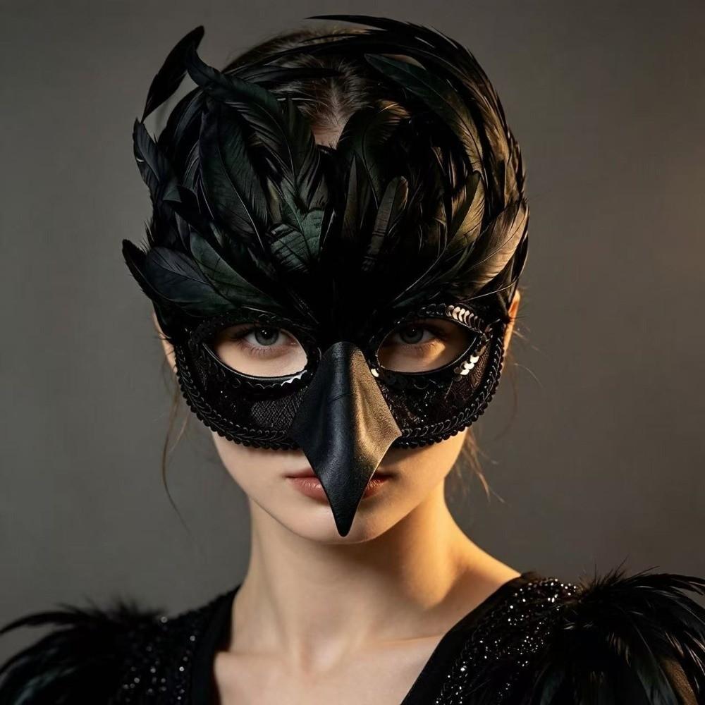 Gothic Style Black Feather Mask Bird Mouth Cosplay Mask Makeup Accessory Crow Mask Cosplay Props