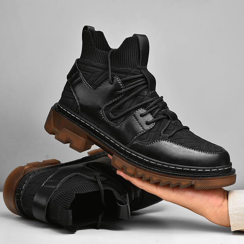 Кожаные вязаные ботинки martin, мужские мотоциклетные ботинки, одинарные ботинки