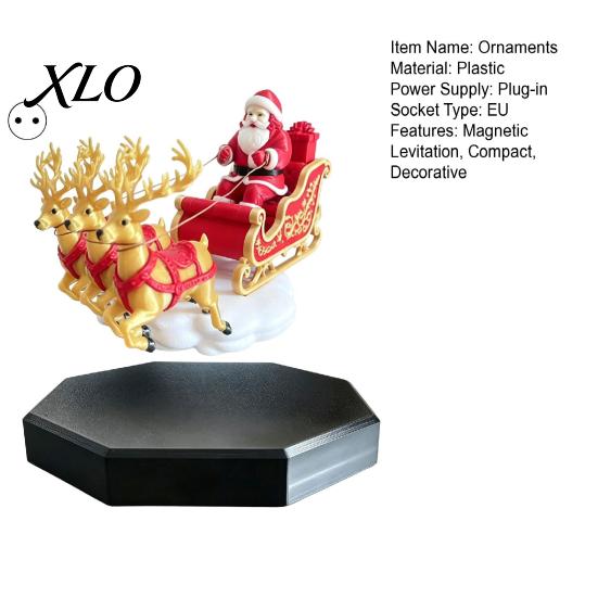 Christmas Fireplace Display Floating Santa Sleigh, Flying Sleigh Magnetic Levitation Decorations, Claus Statue Tabletop Ornament for Home, Office,