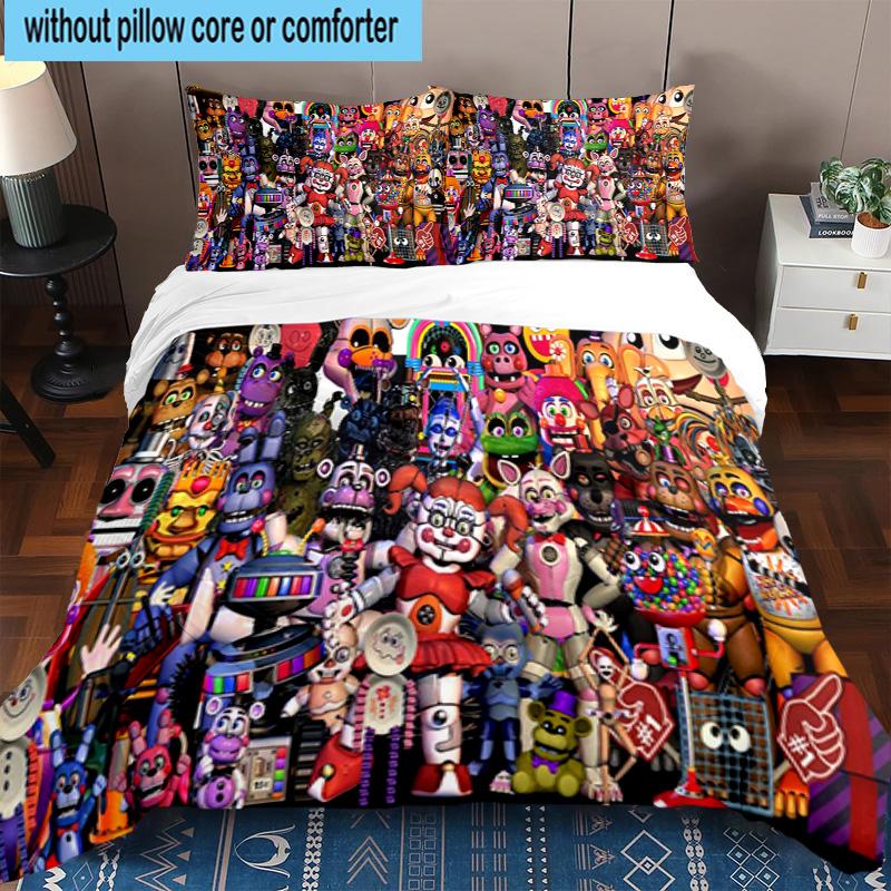 1PC Fnaf Character Collage 3pcs Bedding,Including 1pc Duvet Cover And 2pcs Pillowcases Perfect for Christmas,Ideal for Bedroom, Dormitory