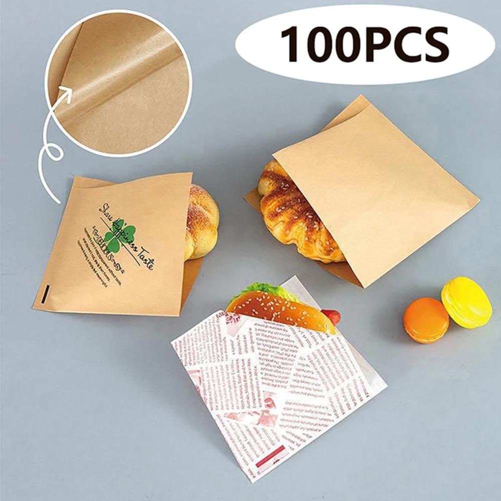 100Pcs 15x15cm Sandwich Wrappers Oilproof Disposable Hamburger Pouch Restaurant