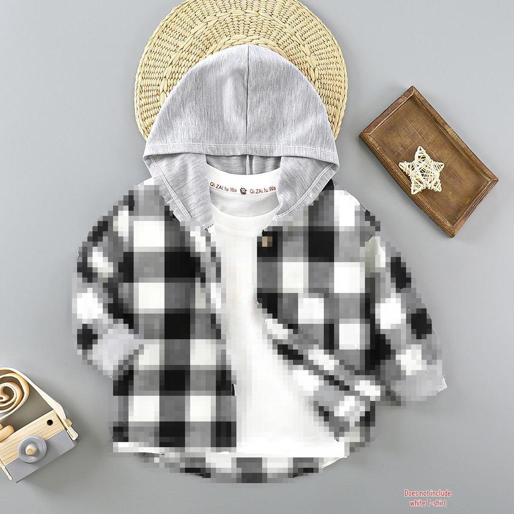 2025 Kids' Plaid Hooded Long-Sleeve Cardigan - Spring/Autumn Fashion