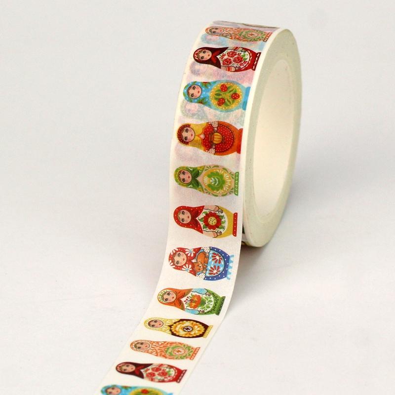 NEW 1PC 10M Decorative Matryoshka Dolls Lights Washi Tape Set for Scrapbooking Adhesive Masking Tape Cute Jounaling Stationery