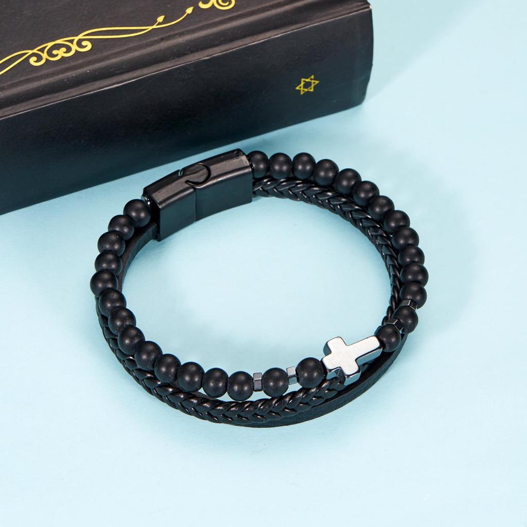 Мужские европейские и американские плетеные браслеты из натурального обсидиана