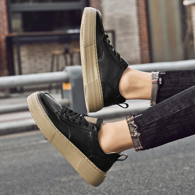 2025 Men's Casual Shoes Cow Leather Sneakers Breathable Thick Bottom Elevator Shoes Tennis Shoe Male Vulcanized Shoes