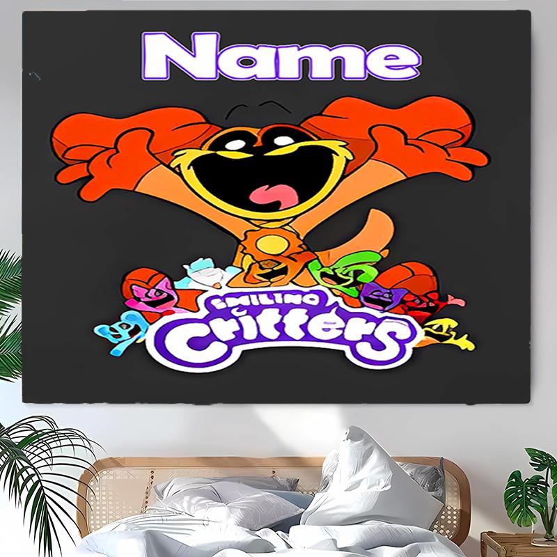 Personalized Smiling Critters Background Tapestry,Custom Name Birthday Party,Multifunctional Wall Decoration for Home Decor,Various Occasions