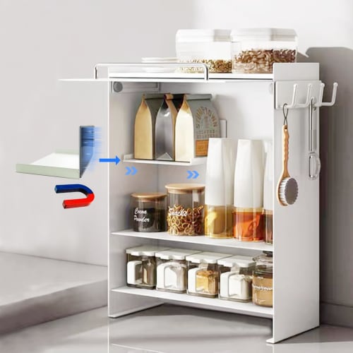 Mamakura Concealed Condiment Rack, Opens Front, Condiment Storage, 16cm Wide, 37.5cm Deep, 49.5cm High, Stovetop Rack, White