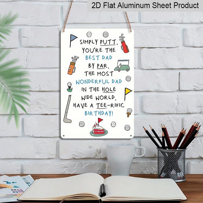 2D Flat Golf Pun Best Dad By Par Birthday Metal Sign - 8.0x12.0inch Aluminum Wall Art, Cute Golf Club Cart Cartoon Decor, Pre-Drilled Holes, Funny