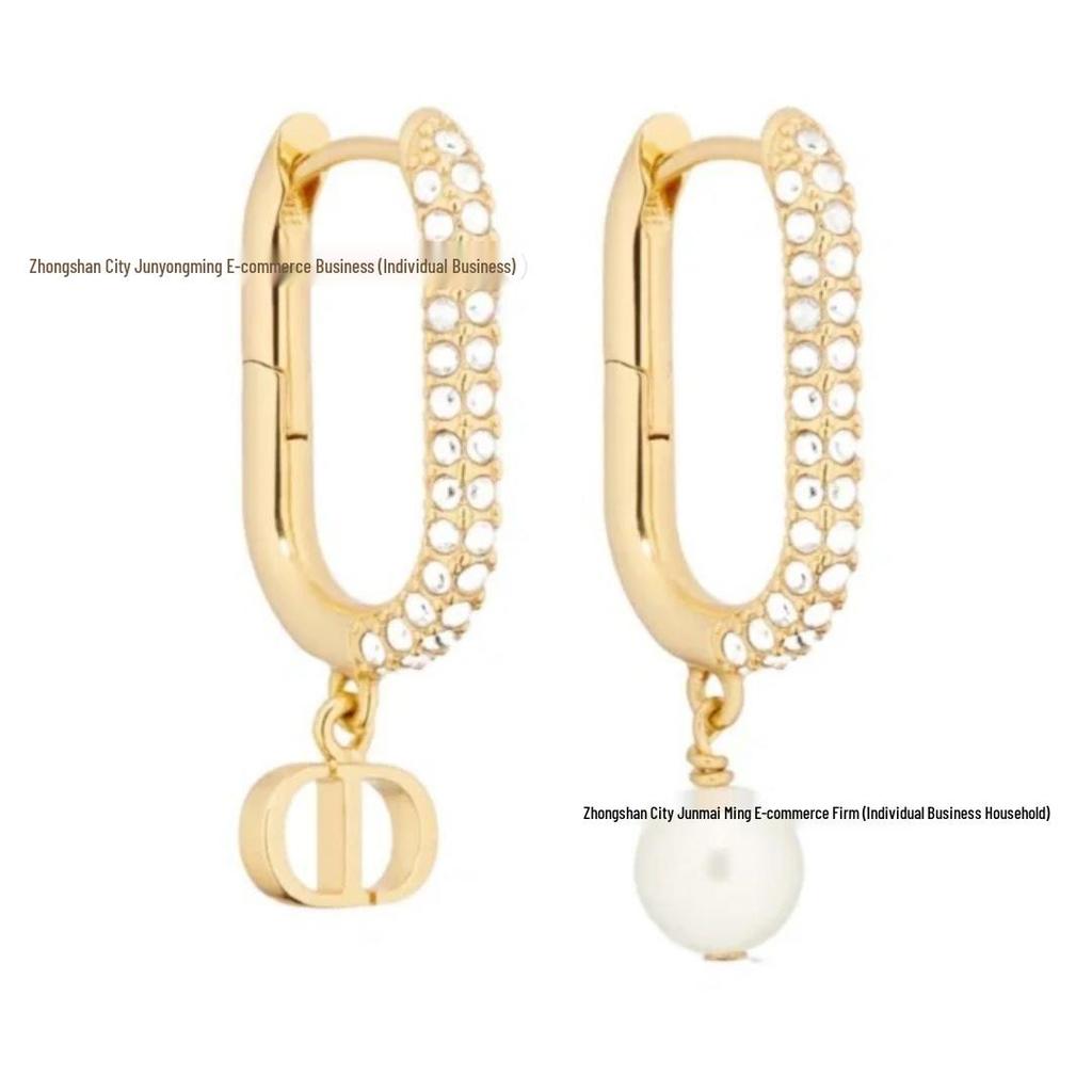 Elegant D-Shaped Pearl & Half-Diamond Asymmetrical Earrings - Minimalist Versatile Studs