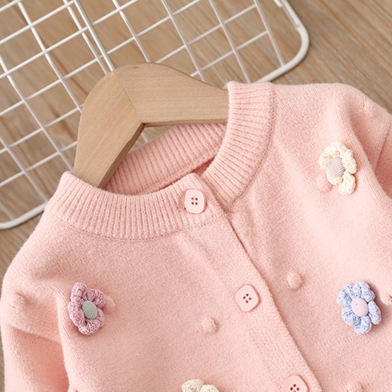 Свитер для девочек, кардиган, вязаная детская куртка, осенне-зимняя, для девочки-цветочницы, для малышки, с длинным рукавом, топы, свитера