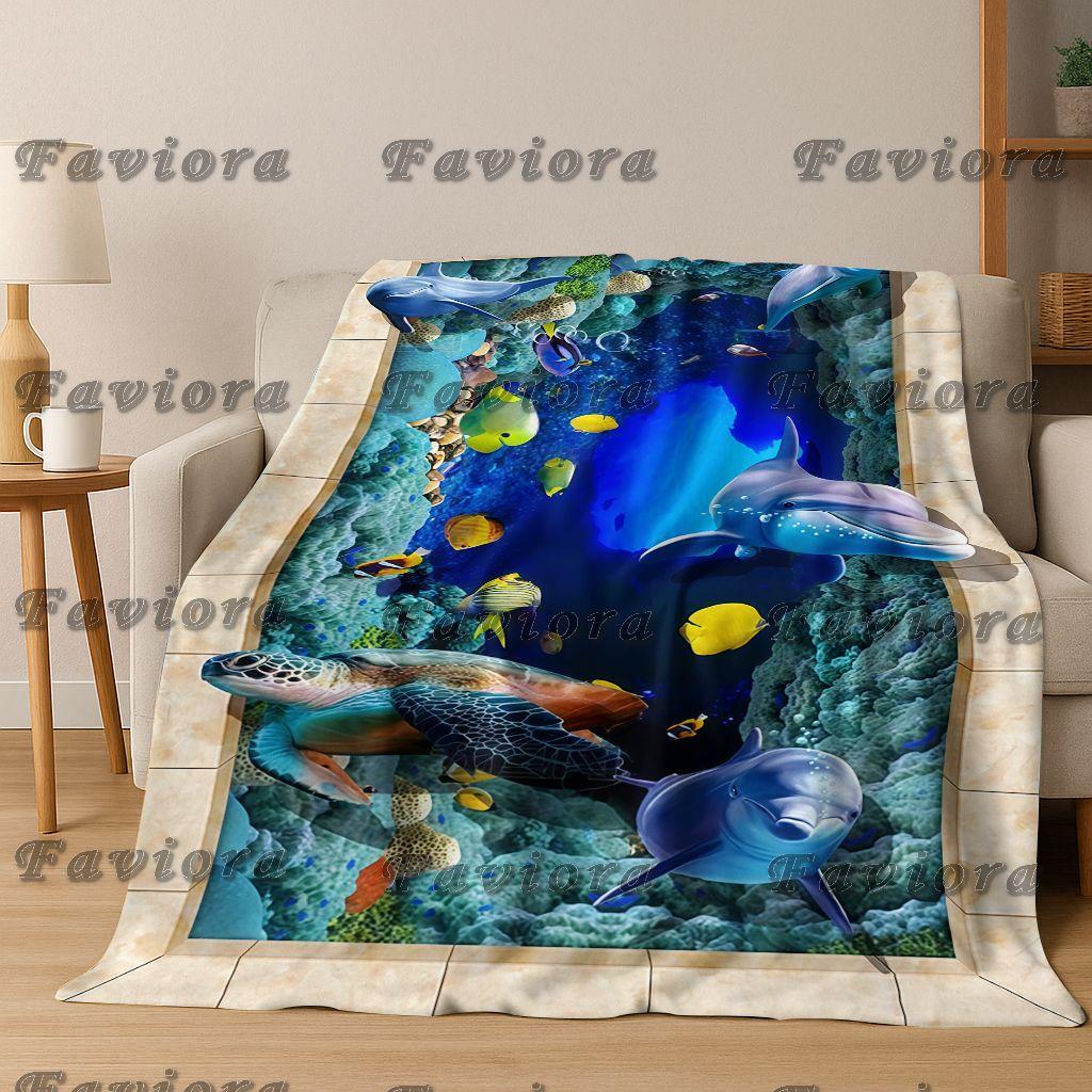 3D Illusion Sea Underwater World Dolphin 2026 New Flannel Blanket,Cozy Soft Throw Blanket for Home Bedroom Bed Sofa Cover Gift