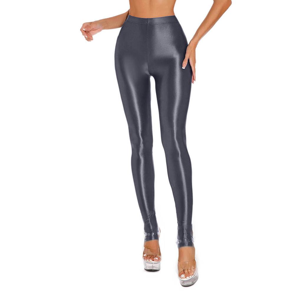 Women's Shiny Glossy Leggings High Waist Skinny Tight Gym Yoga Stirrup Pants