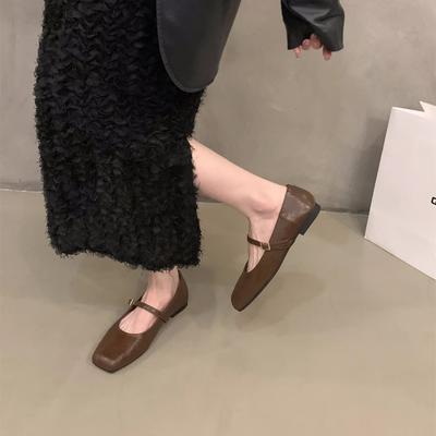 Женские весенние туфли Мэри Джейн с квадратным носком и плоской подошвой, молодежные однотонные туфли из искусственной кожи с закрытым носком, французские туфли