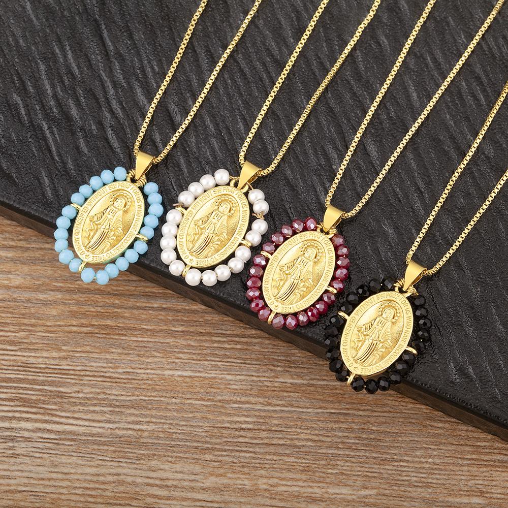 Nidin High Quality Ellipse Shape Zircon Charms Pendant For Women Copper Choker Necklace Lady Girl Religious Style Jewelry Gifts