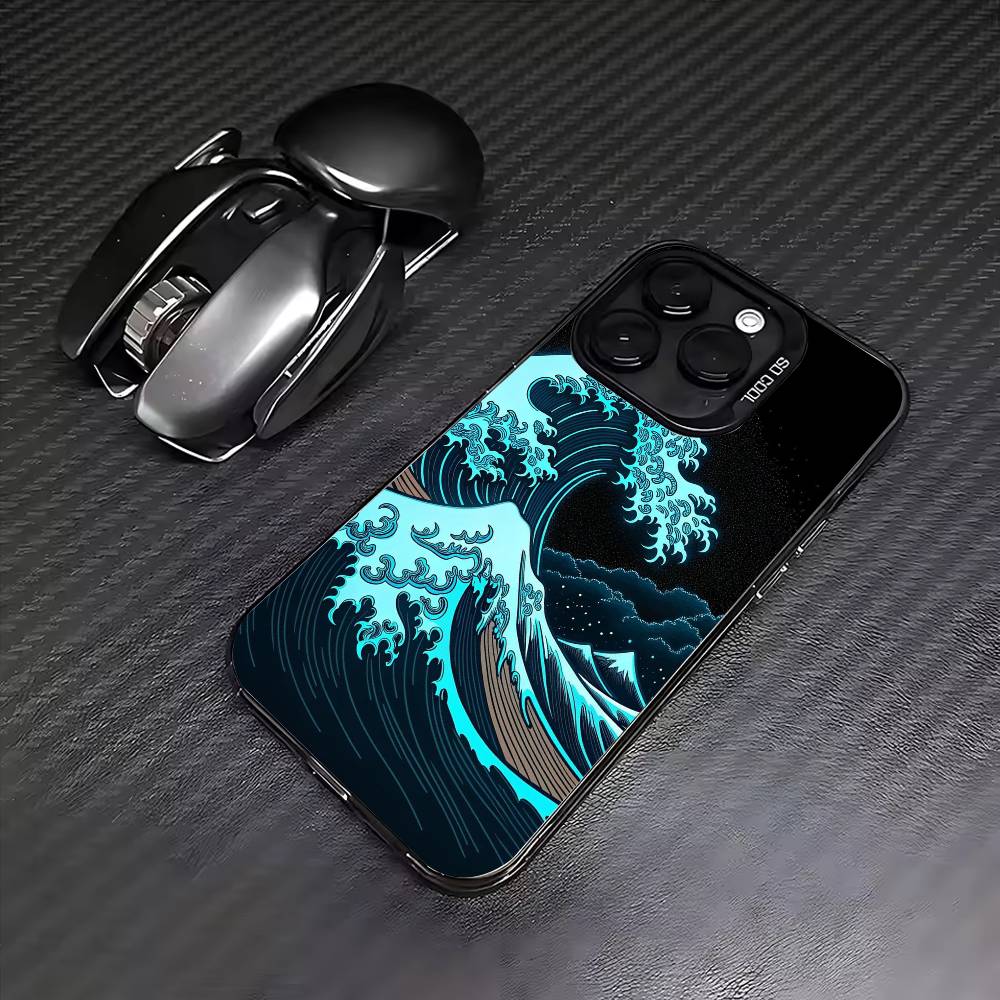 Японская Укиё-э Морские Волны Чехол для Телефона Для iPhone17,16,15,14,13,12,11 Plus,Pro Max Цветной Посеребренный Внутренний Чехол