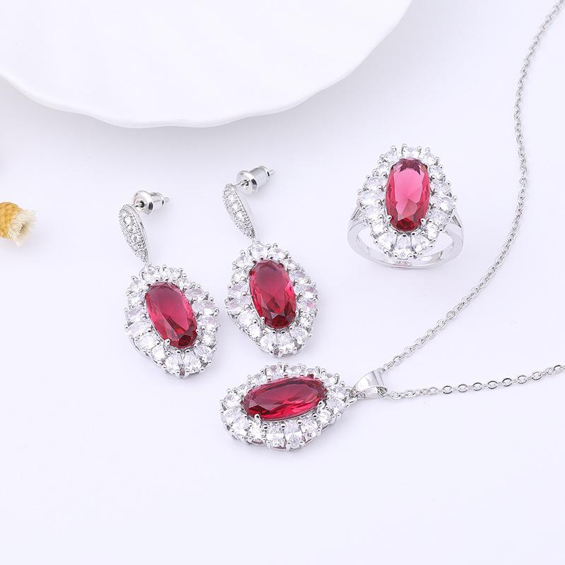 High-End Light Luxury Zircon Earrings Jewelry Set Women'S Luxury Stud Earrings Silver Needle Jewelry Set