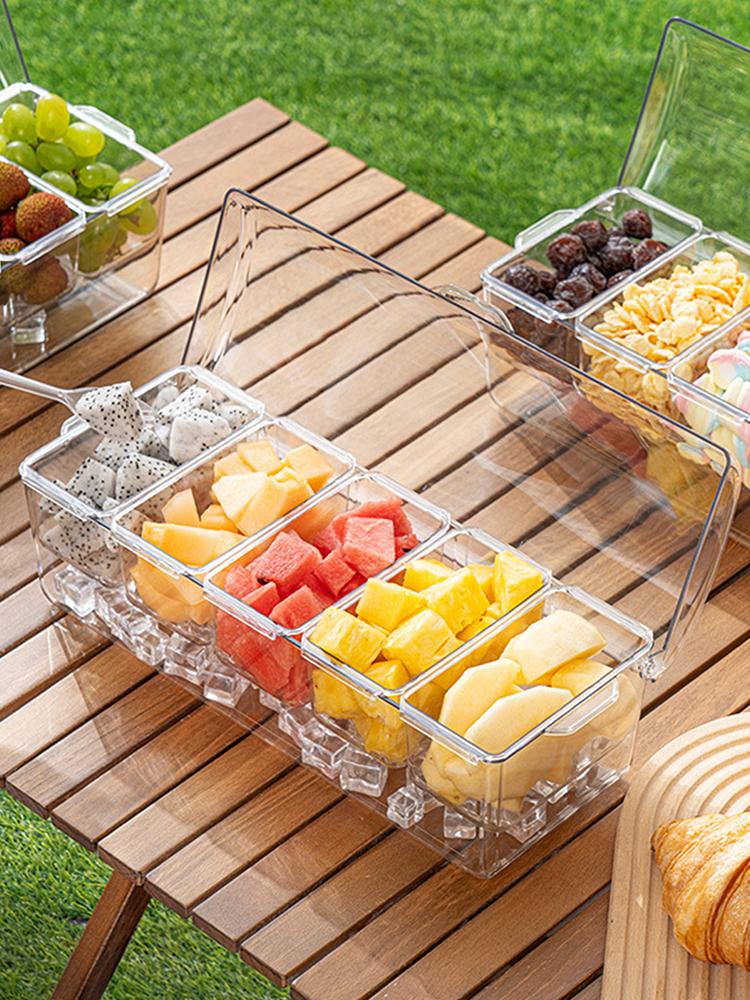 Ice Chilled Condiment Caddy with Lid Serving Platters with 5 Removable Compartments for Party Supplies & Bar Accessories