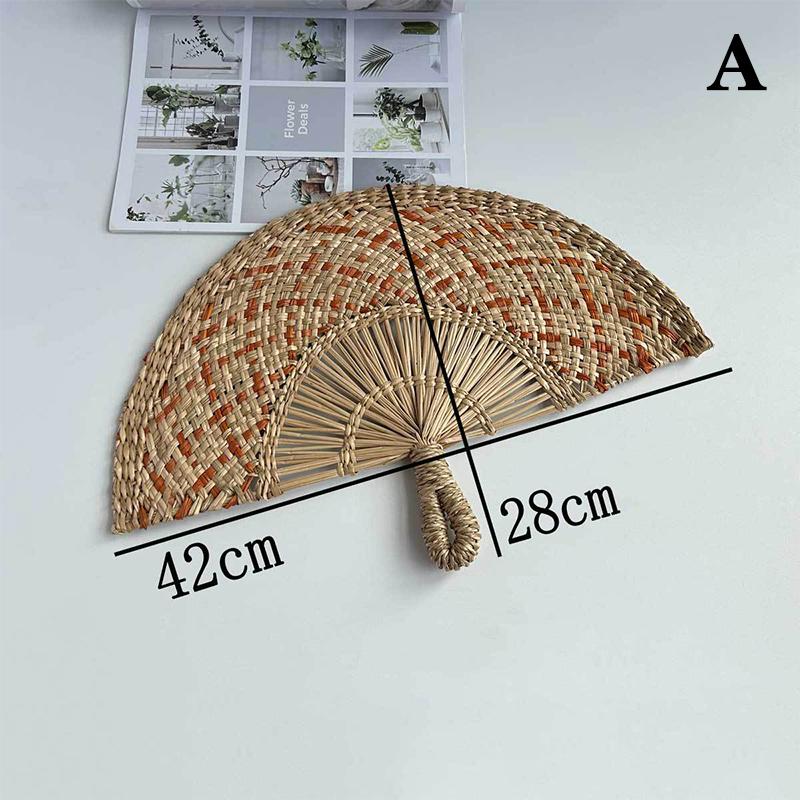Hand-Woven Straw Fan Decorative Handmade Semicircular Woven Fan Summer Cooling Fan Handheld Fan Gift Home Decor