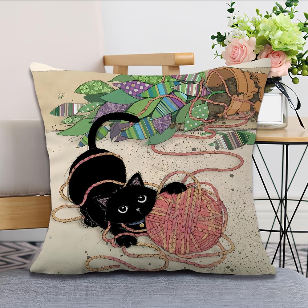 Винтажный французский мягкий удобный наволочка с черным котом мультяшный для дивана гостиной кошачьей комнаты дома офиса ретро декор защитный чехол