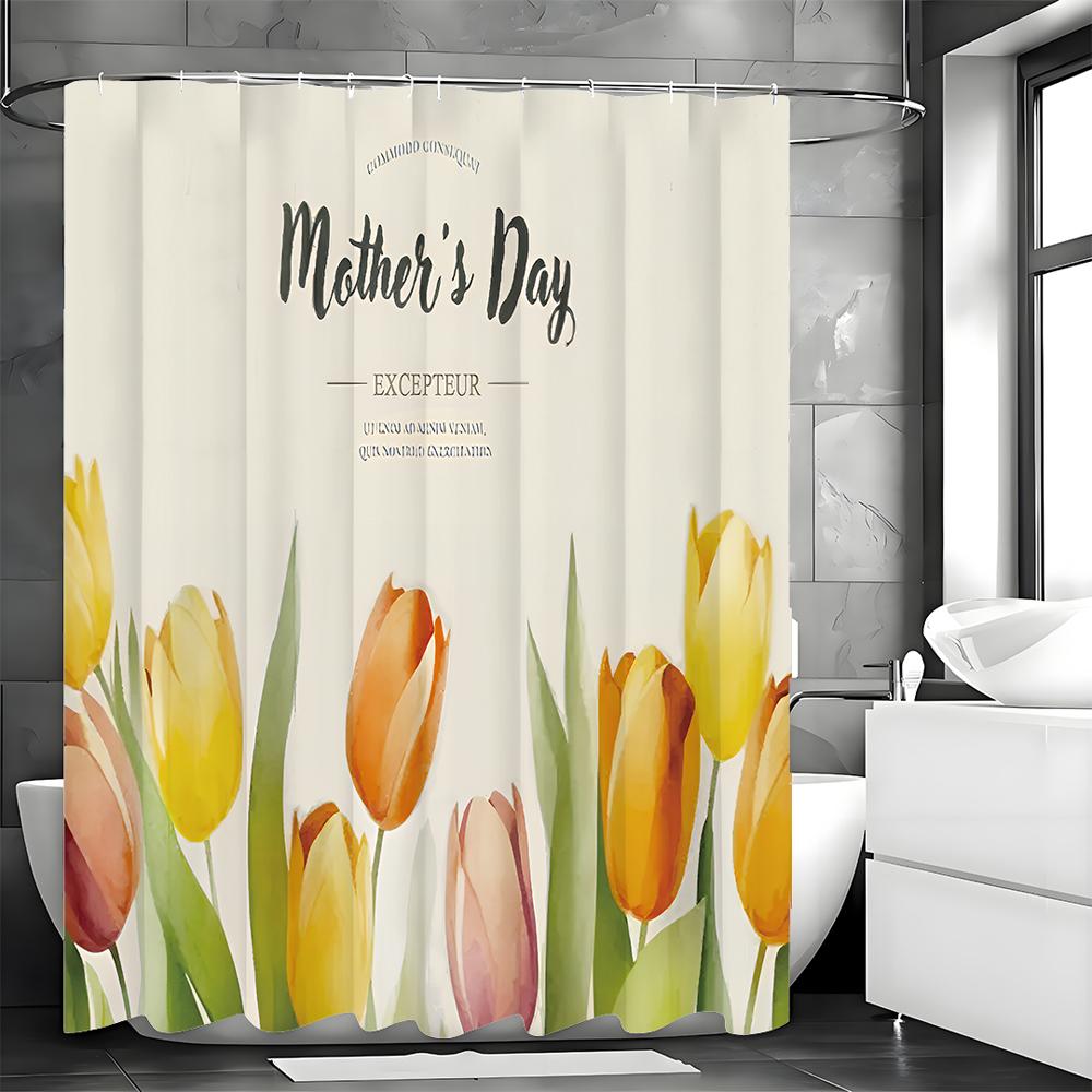 Mother's Day Tulip Shower Curtain, Bathroom Decorative Shower Curtain, Waterproof Shower Curtain with Hooks