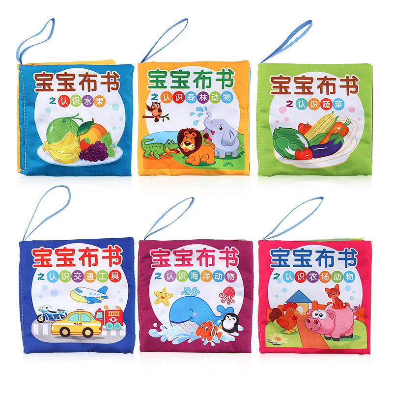 Baby Cloth Book Early Education Cognitive Toys Chinese And English 2-In-1 Palm Book 4 Pages 8 Sides Baby Cloth Book With Sound Paper Bag